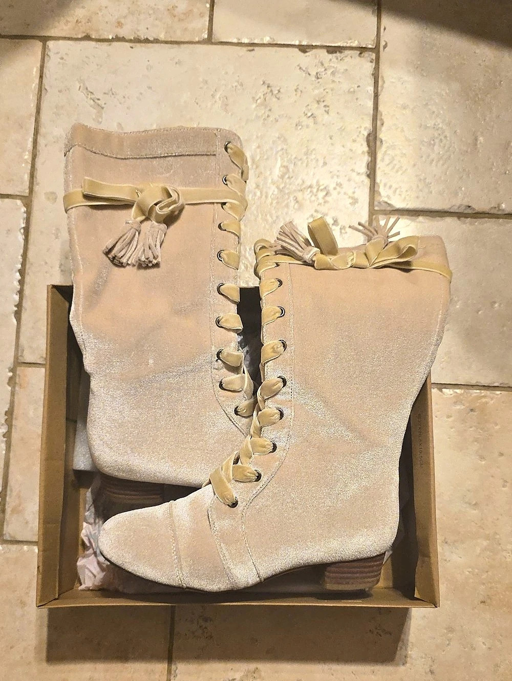 Joyfolie Marija Tall Boots Gold Lace-Up Tassel Boots